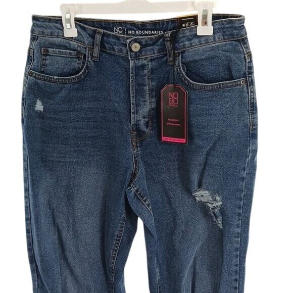 No Boundaries Womens Jeans Super High Rise Straight Distressed Denim - Picture 3 of 14